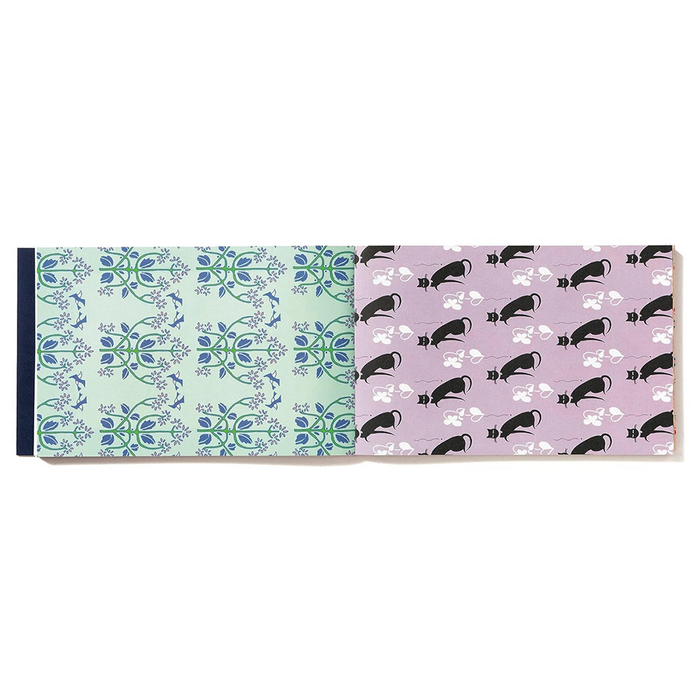 100 Writing & Crafting Papers: Japanese Retro Collection sample pages with flowers and black cats