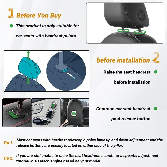 180° Adjustable Car Headrest Pillow | Thickened Memory Foam Neck Support with ABS Frame & Scented Storage Box