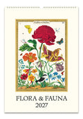 Flora & Fauna 2027 calendar front cover with illustrations of flowers and birds on a white background
