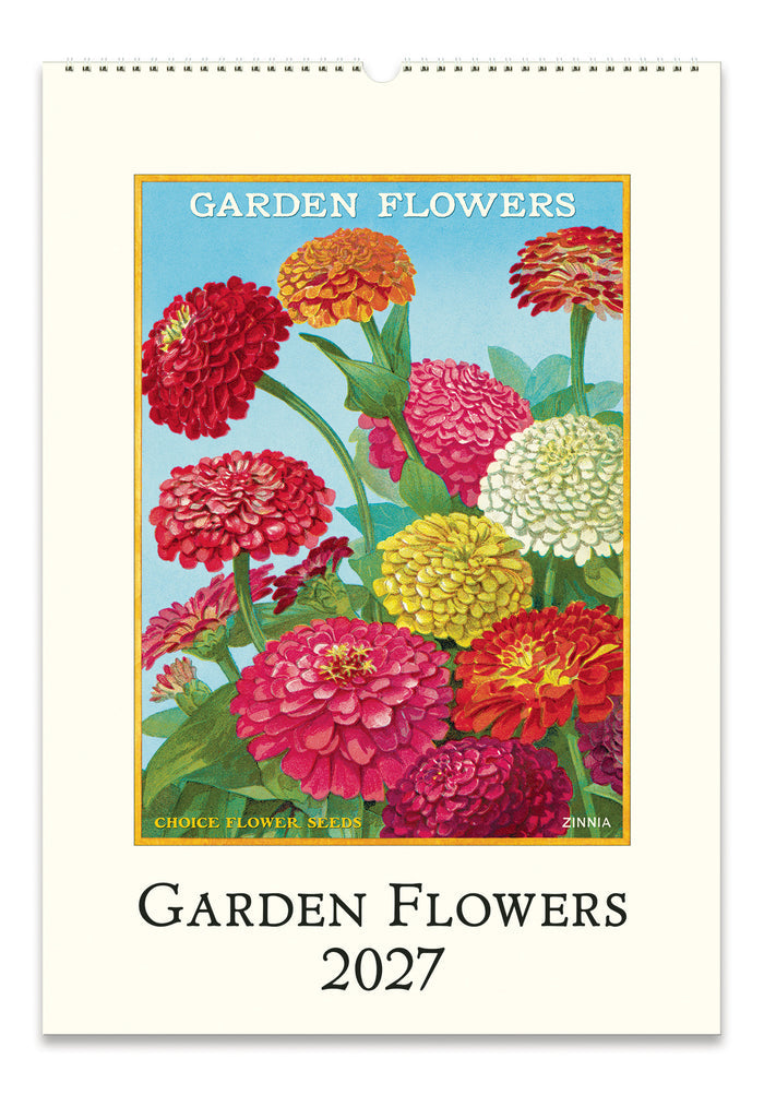 2027 Cavallini & Co. Garden Flowers Wall Calendar cover for 2027 with colorful garden flowers design on a white background