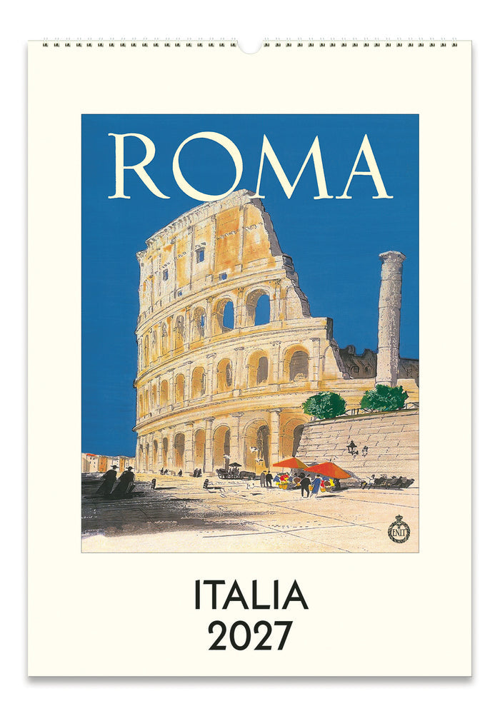 2027 Cavallini & Co. Italia Wall Calendar is a travel-styled wall calendar featuring the Colosseum in Rome under a blue sky on the cover.
