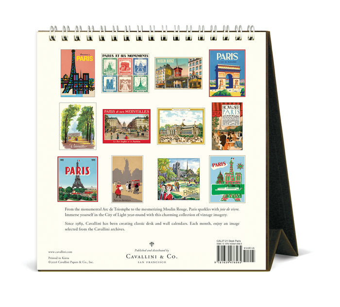 2027 Cavallini & Co. Paris Desk Calendar back cover showing all 12 months