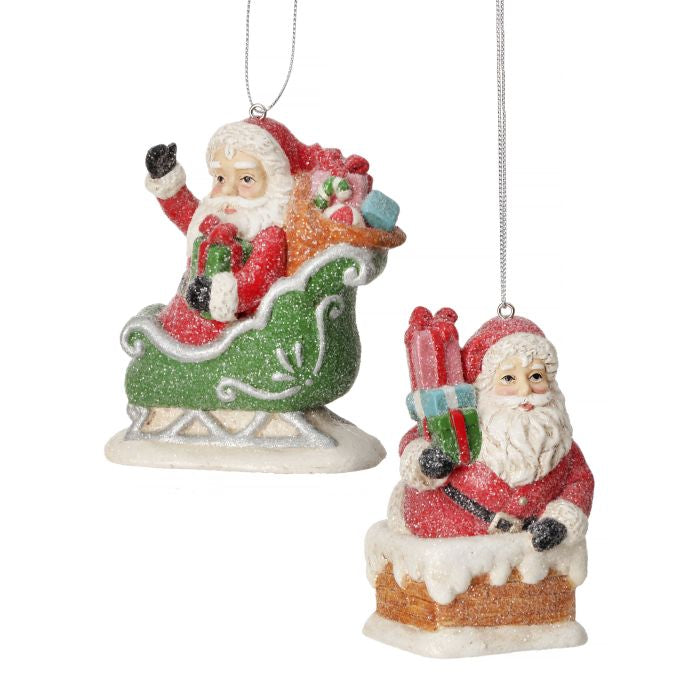 3.5" Pulp Santa Sleigh/Chimney Ornament, Assorted Styles