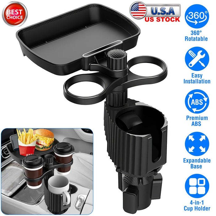 4-in-1 Car Cup Holder Tray Food Table Phone Holder Car Expander Detachable 360 Degree Rotatable Car Desk