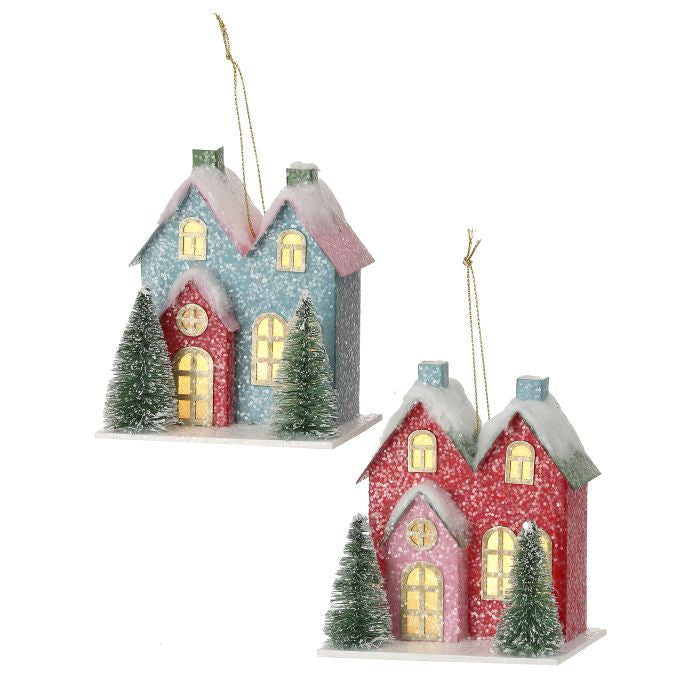 4.5" LED Battery Cardboard House Ornament, Assorted Colors