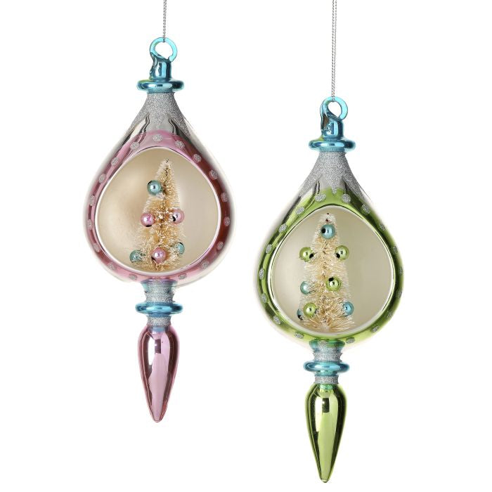 8" Glass w/Sisel Tree Finial Ornament, Assorted Colors