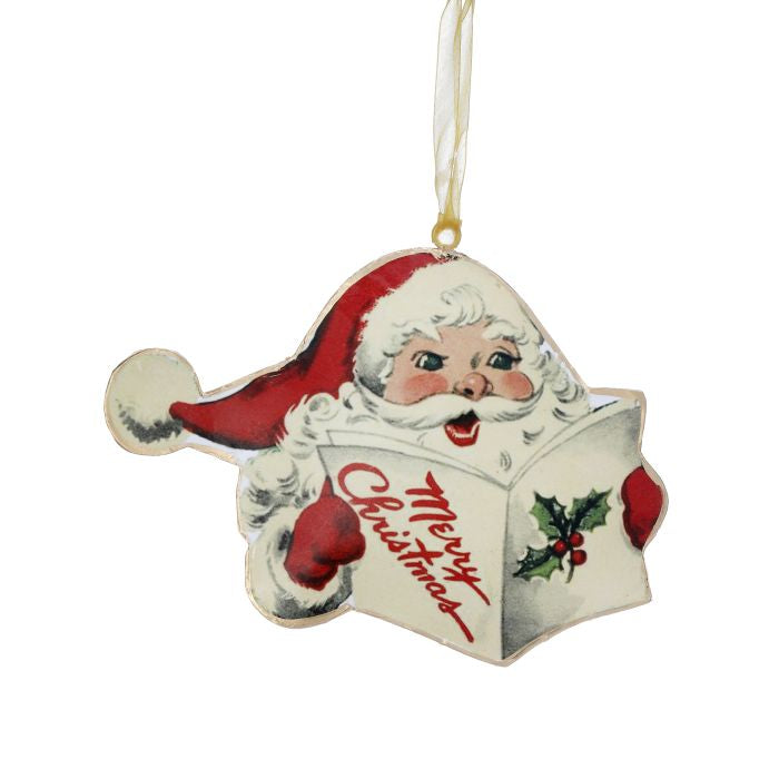 8" Metal Santa w/Book Ornament