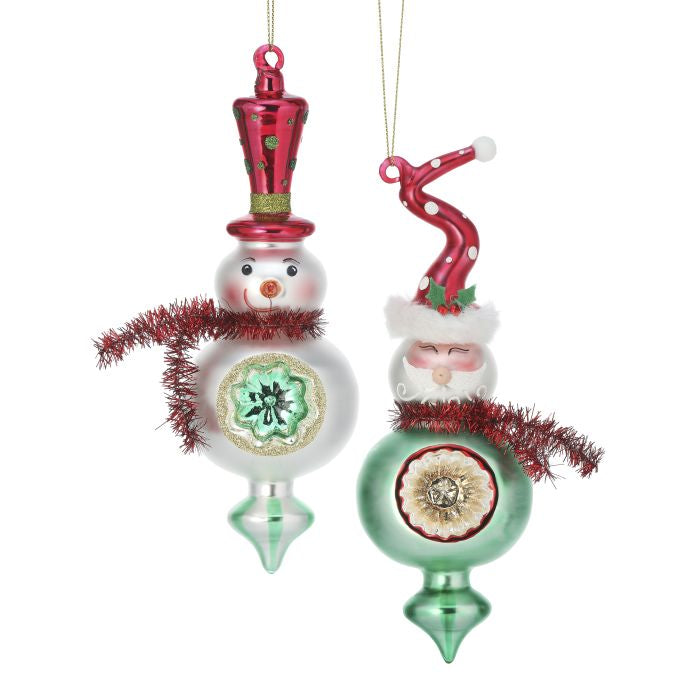 8.5" Glass Snowman/Santa Reflector Ornament, Assorted Styles