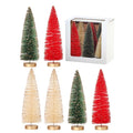 9" Vintage Glitter Sisal Trees, Set of 6