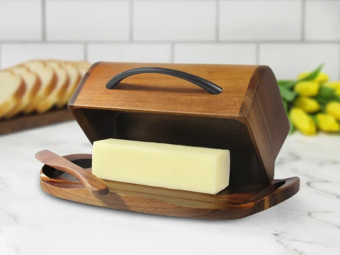 Acacia Wood Flip Top Butter Dish, Assorted Styles