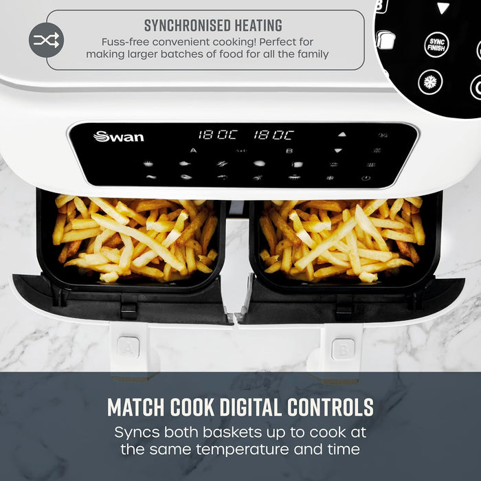 Air Fryer 8L Dual Basket 13 Presets Match Cook White