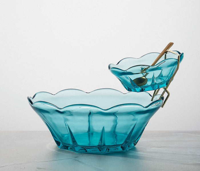 Anchor Hocking aqua chip and dip bowl
