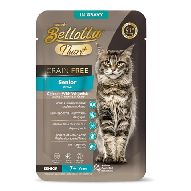 Bellotta Nutri+ Senior Chicken With Whitefish Topping Cranberry Cat Gravy Pouch