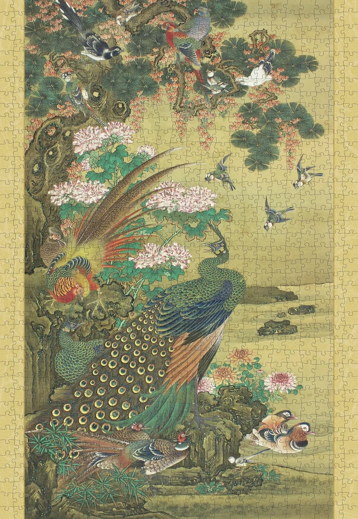Birds & Flowers: Japanese Hanging Scroll 1000-Piece Jigsaw Puzzle- finished puzzle image