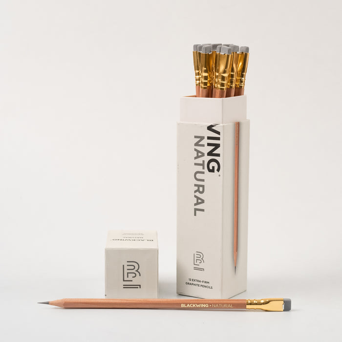 Blackwing Natural Extra Firm Writing Pencil- open Box of 12 with one pencil shown sharpened