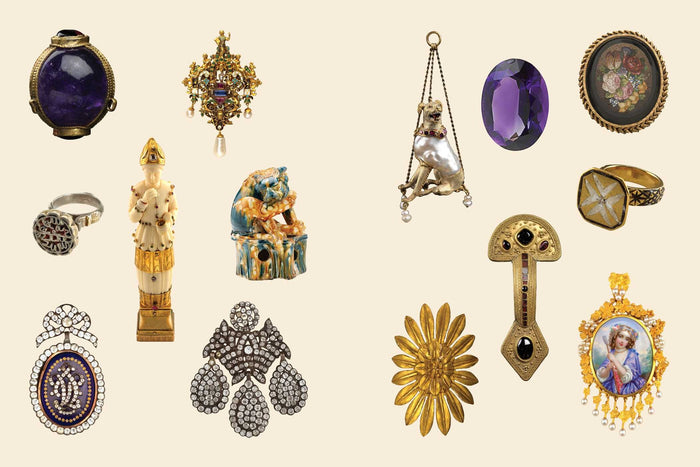 example page showing collection of various jewelry items on a beige background