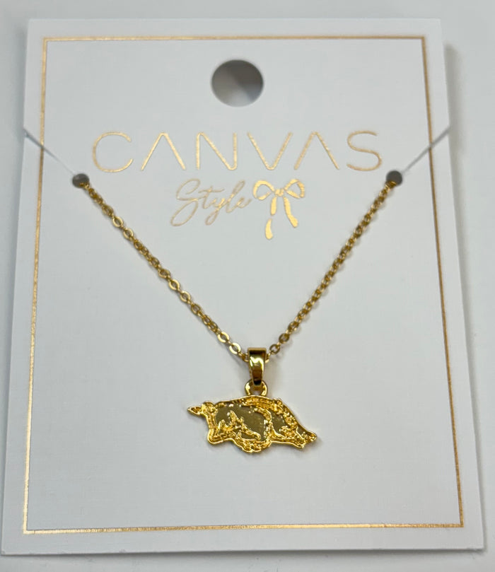 Canvas | AR Razorbacks 24K Gold Plated Pendant Necklace