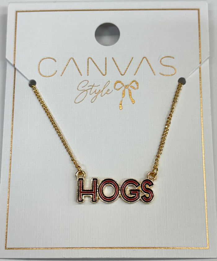 Canvas | AR Razorbacks Cardinal/Black Outline Enamel Necklace