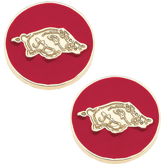 Canvas | AR Razorbacks Cardinal/Gold Logo Circle Stud Earrings