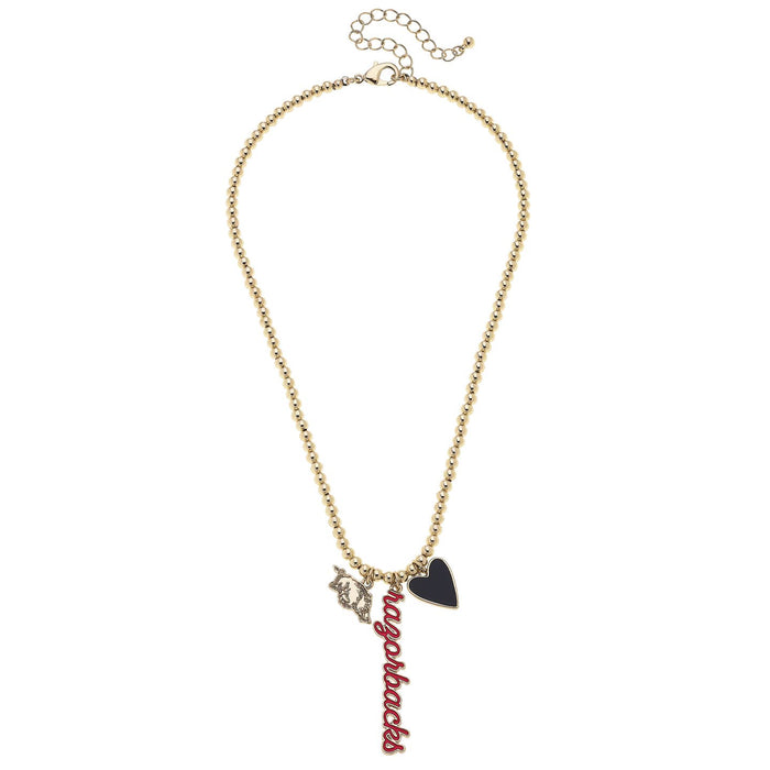 Canvas | AR Razorbacks Shiny Gold Ball Bead Charm Necklace