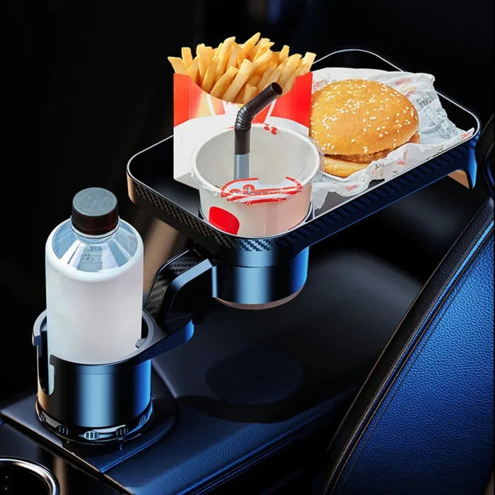 Car Cup Holder Tray with Rotating Expandable Tray | Convenient for Takeout, Keys, Phone