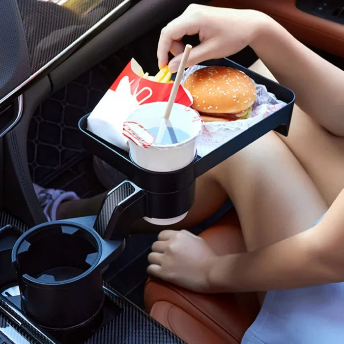 Car Cup Holder Tray with Rotating Expandable Tray | Convenient for Takeout, Keys, Phone