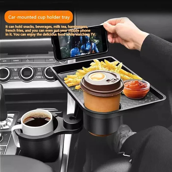 Car Dining Table with Dual Cup Holders | Portable Car Tray for Drinks and Snacks