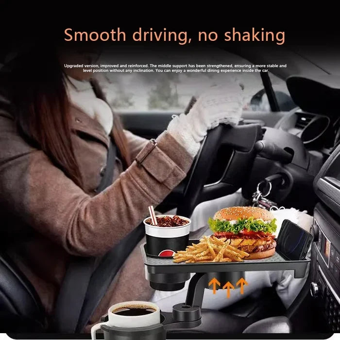 Car Dining Table with Dual Cup Holders | Portable Car Tray for Drinks and Snacks