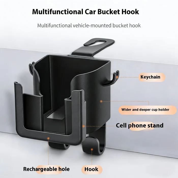 Car Seat Backrest Storage Rack with Cup Holder and Hooks | Space-Saving Car Organizer