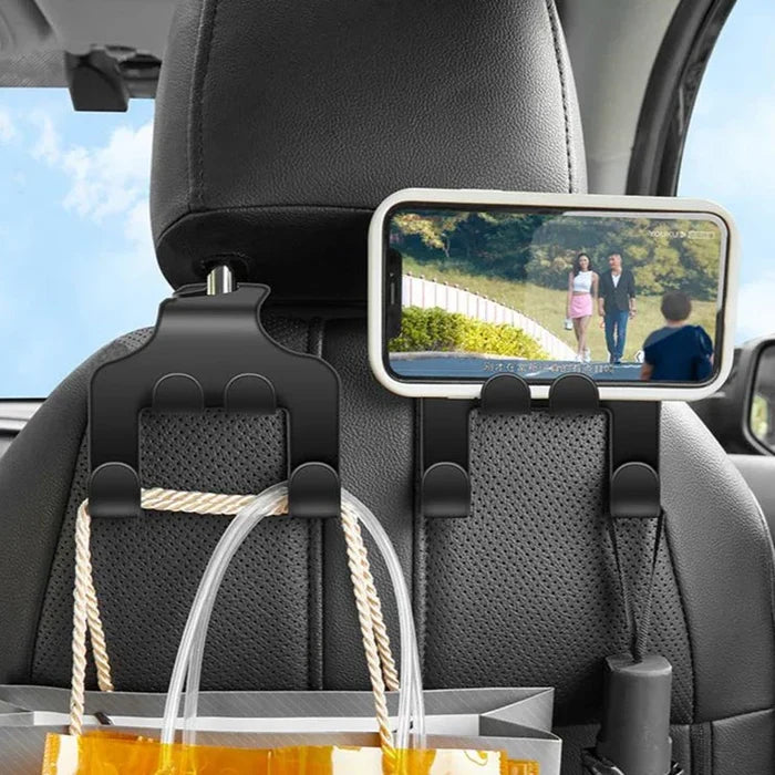 Car Seat Headrest Hook Hanger | Black Storage Organizer for Handbags, Purses, and Coats