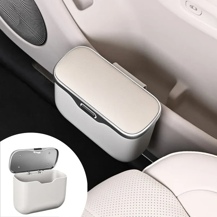 Car Trash Can with Lid Button | PU Leather Hanging Auto Interior Organizer