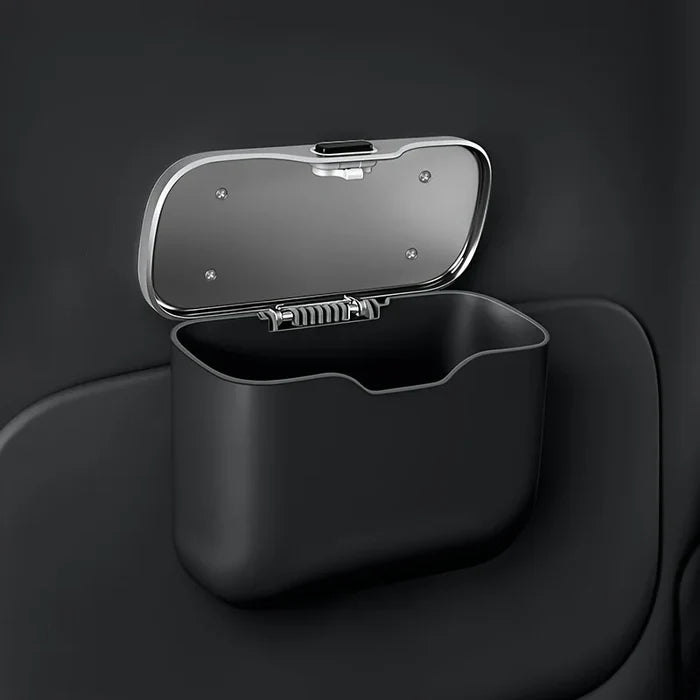 Car Trash Can with Lid Button | PU Leather Hanging Auto Interior Organizer