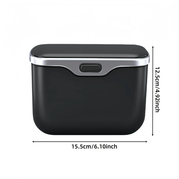 Car Trash Can with Lid Button | PU Leather Hanging Auto Interior Organizer