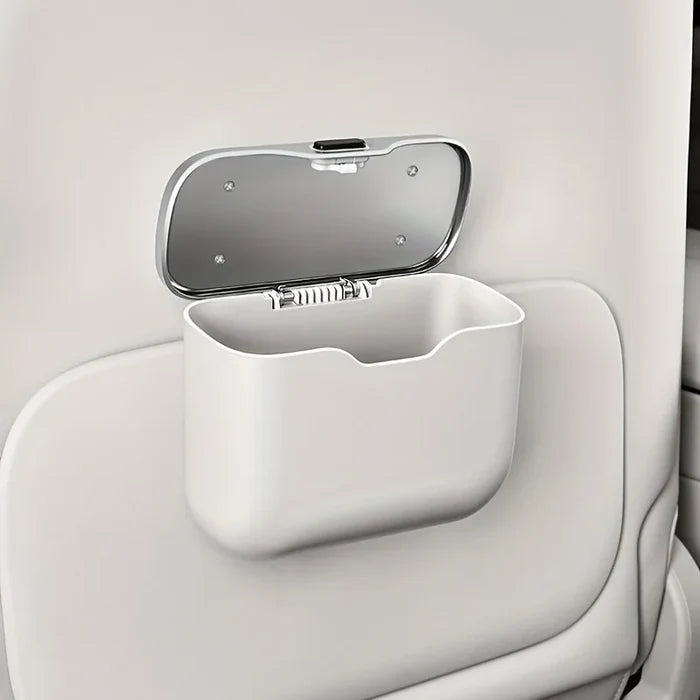 Car Trash Can with Lid Button | PU Leather Hanging Auto Interior Organizer