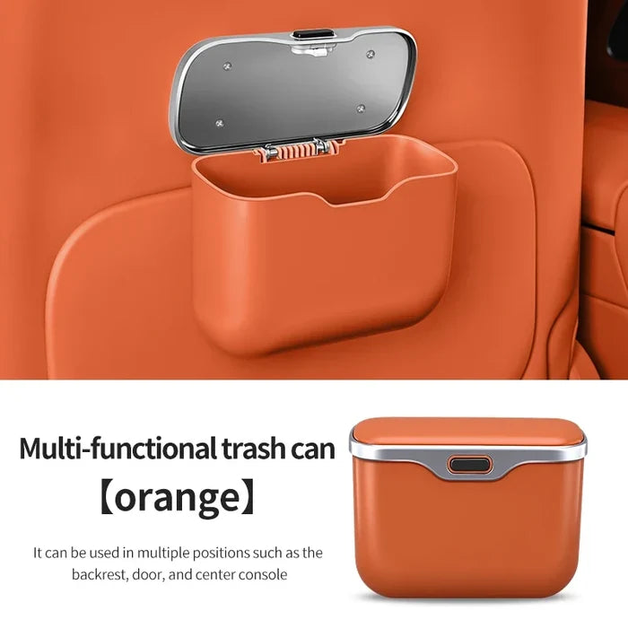 Car Trash Can with Lid Button | PU Leather Hanging Auto Interior Organizer