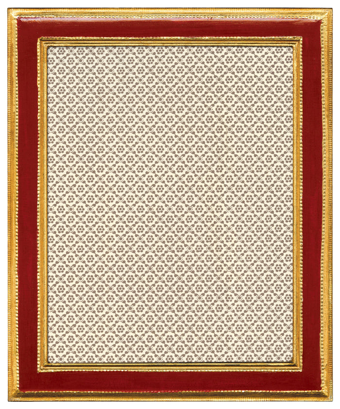 Cavallini & Co. 8 by 10 Inch Classico Red Florentine Frame with a wide red outer border, a gold inner border, and a central cream-colored patterned insert.