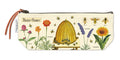 Cavallini & Co. Bees and Honey Mini Pouch- a smaller version of the Vintage Canvas Pouch measuring 4 by 9 inches when lying flat.