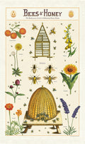 Bees & Honey tea towel is a collage of hives, bees, and and assortment of favorite flowers ready for pollinating.