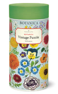 Cavallini & Co. Botanica 1000 Piece Puzzle- image shows Botanica vintage puzzle packaging with floral design and green lid