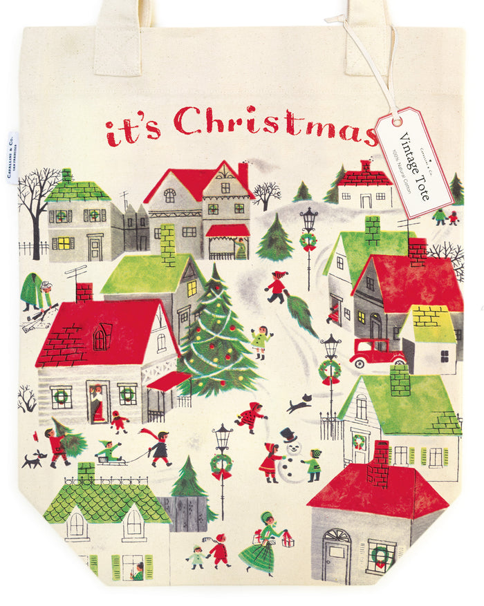 Cavallini & Co. Christmas Village Holiday Cotton Tote Bag