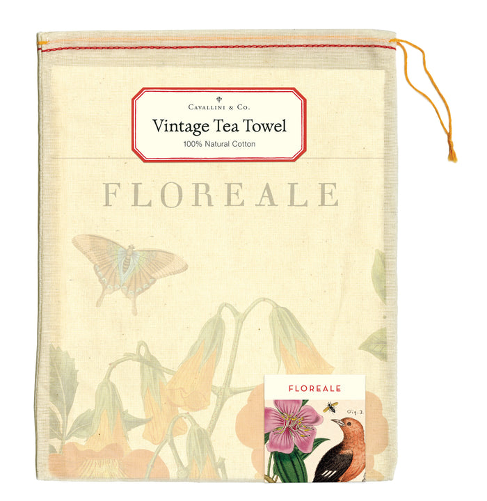 Bright, colorful, and functional tea towels feature vintage images from the Cavallini archives printed on natural cotton towels.
