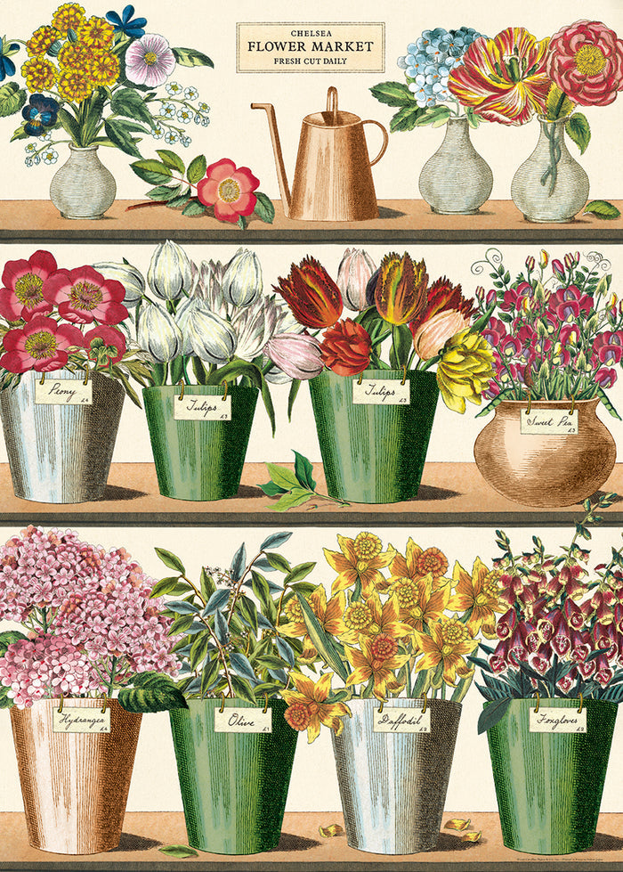 Cavallini's Flower Market poster - enjoy these shelves lined with bright blooms every day.