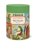 Cavallini & Co. Frogs & Friends 240 Piece Mini Puzzle comes in a cylindrical puzzle box with frog illustrations on a white background