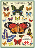 Cavallini & Co. Happy Birthday Butterflies Puzzle Greeting Card- featuring the text 'Happy Birthday'