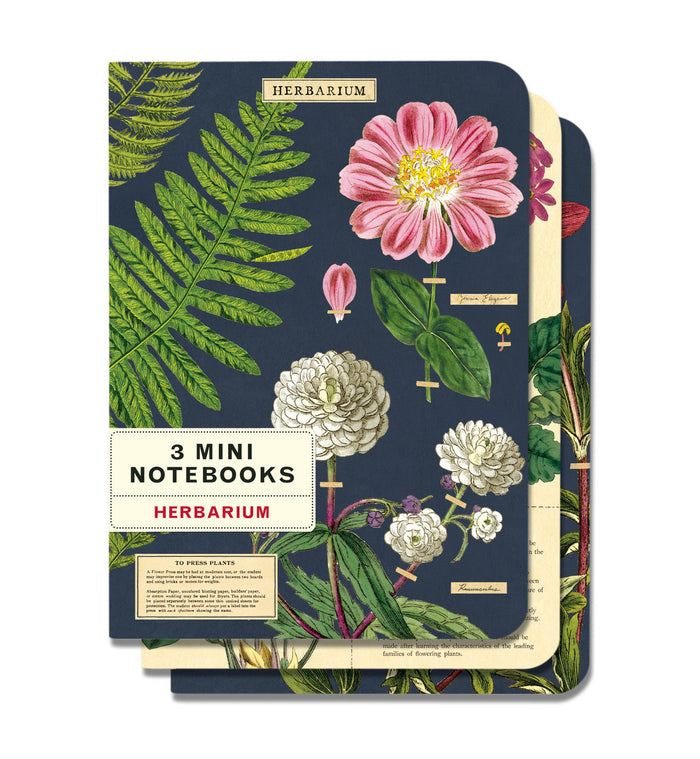 Herbarium is a newer design for Cavallini & Co., and it is very popular. This Mini Notebook Set includes three high quality notebooks featuring vintage botanical imagery reminiscent of a vintage botanical chart.