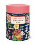 Cavallini & Co. Language of Flowers 240 Piece Mini Puzzle- Floral-themed mini puzzle packaging with colorful flowers on a blue background