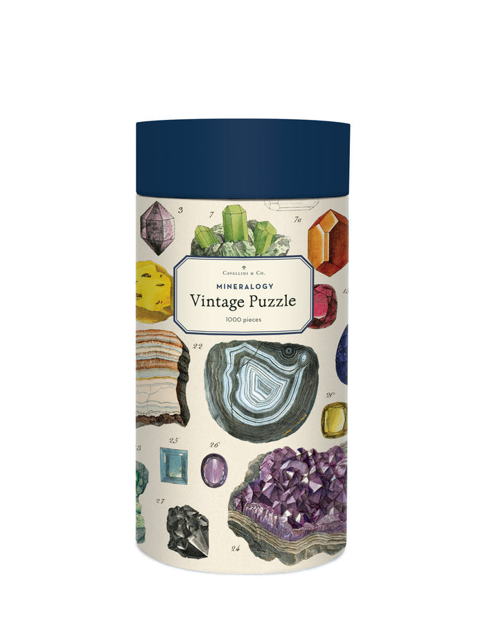 Cavallini's Minerology puzzle features a colorful index of precious gems and minerals.