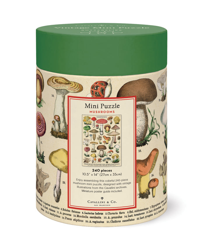 Cavallini & Co. Mushrooms 240 Piece Mini Puzzle back of package