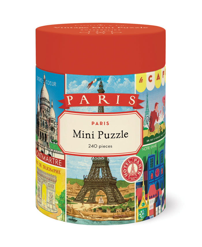 Cavallini & Co. Paris 240 Piece Mini Puzzle box showing Eiffel Tower and other Paris icons