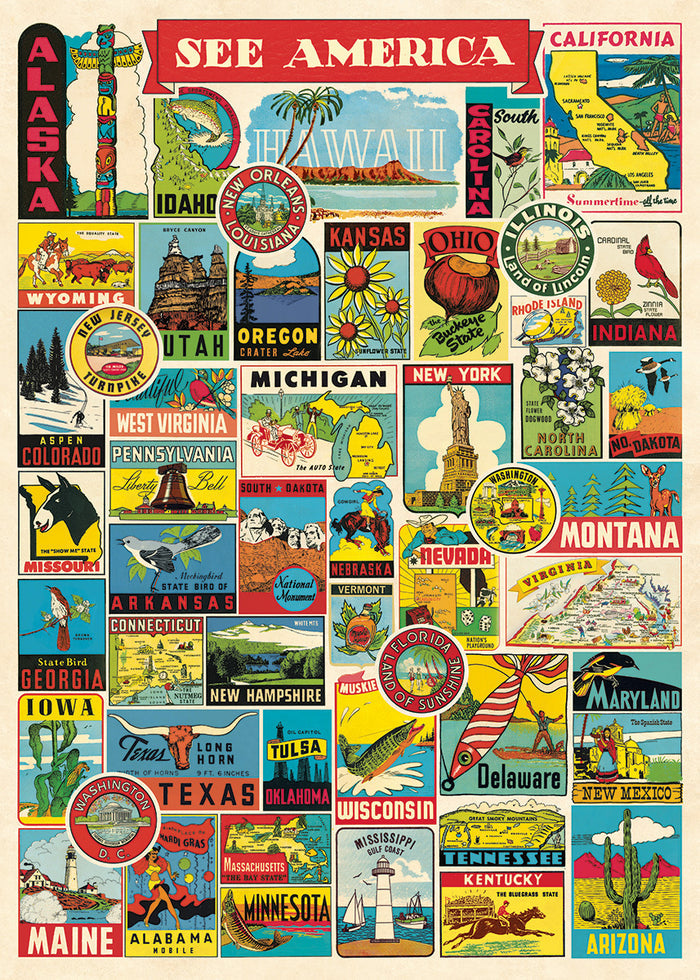 Cavallini & Co. See America Decorative Wrap compiles favorite emblems from many of the 50 states.
